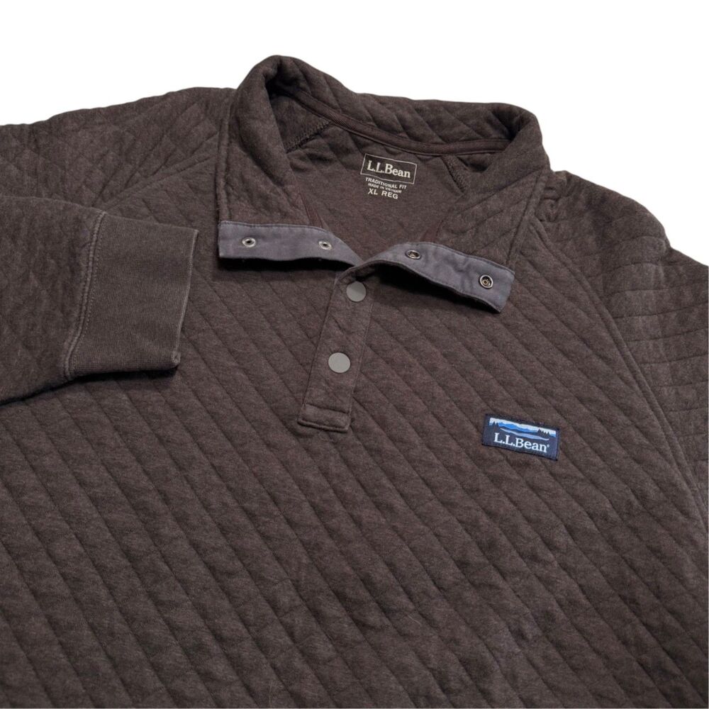 LL Bean Pullover Mens XL Brown Snap Quilted Mockneck Sweatshirt 509332 Trad Fit